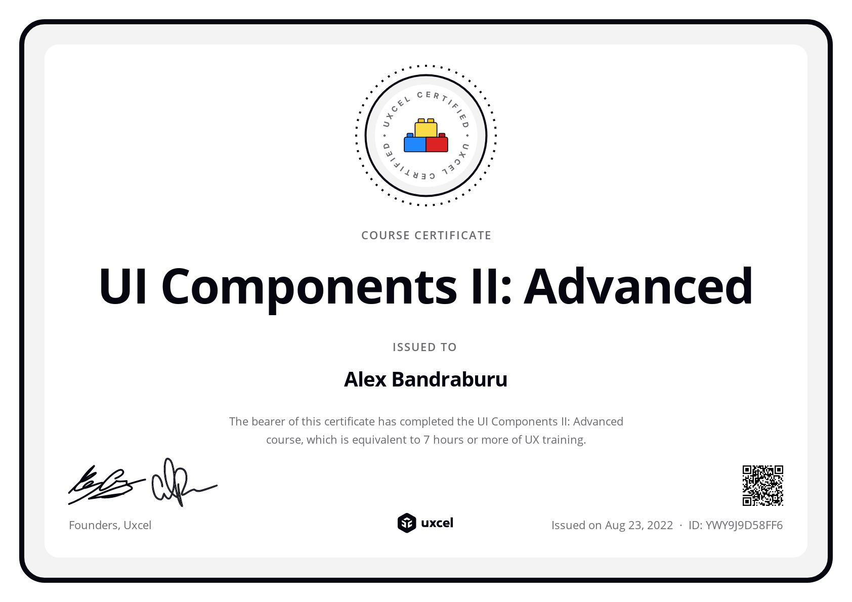Alex Bandraburu's certificate